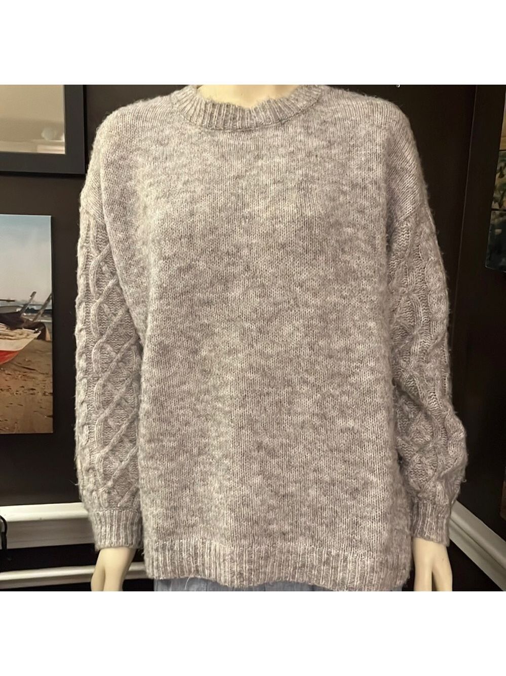 𝅺anthropologie Little Lies Gray Cable Knit Arms Sweater M/L